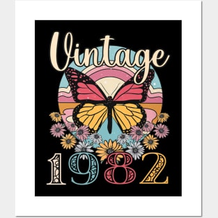 Floral Butterfly Retro Vintage 1982 41st Birthday Posters and Art